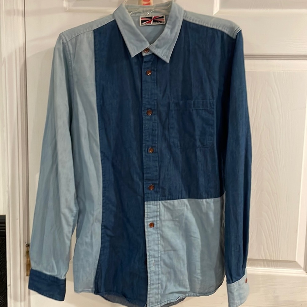 Blues Heroes unisex long sleeve jean patchwork 100% cotton shirt